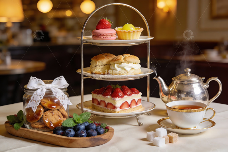 高清大图下载【趣麦麦图】精致下午茶甜点与茶具摆盘