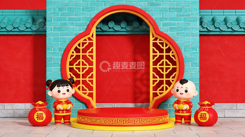 高清大图下载【趣麦麦图】春节主题卡通人物场景