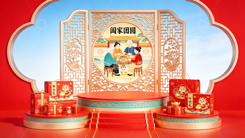 高清大图下载【趣麦麦图】传统节日团圆场景展示