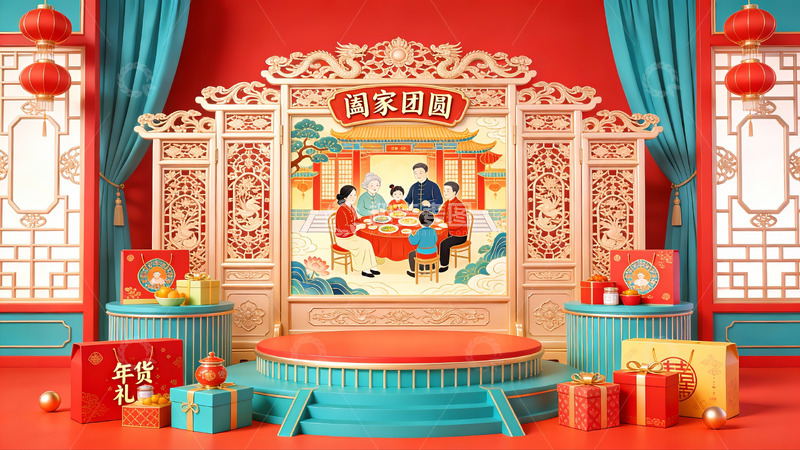 高清大图下载【趣麦麦图】传统节日家庭团圆场景