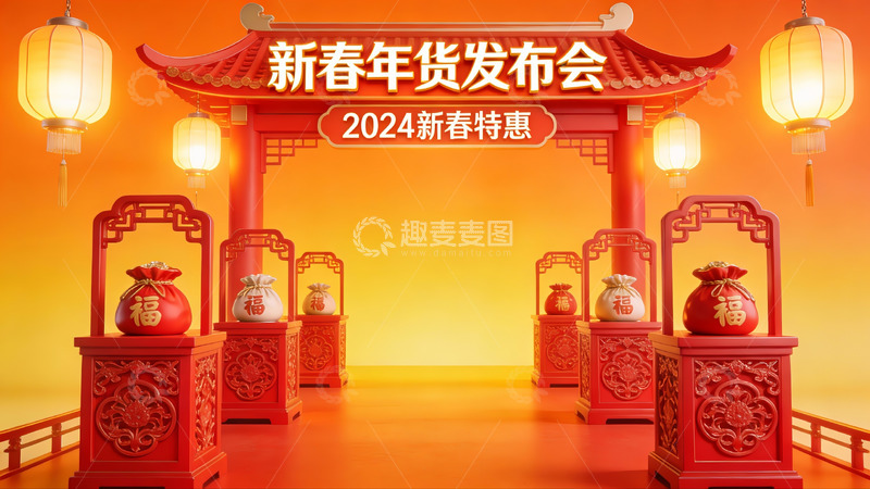 高清大图下载【趣麦麦图】2024新春年货发布会场景