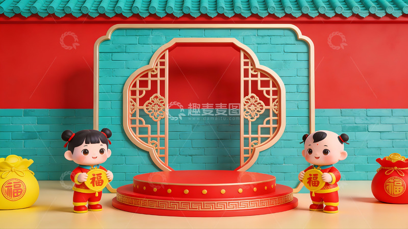 高清大图下载【趣麦麦图】春节主题卡通人物场景
