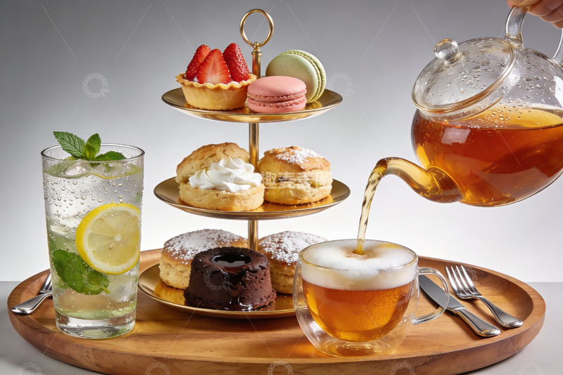 高清大图下载【趣麦麦图】下午茶点心与茶饮精美摆盘