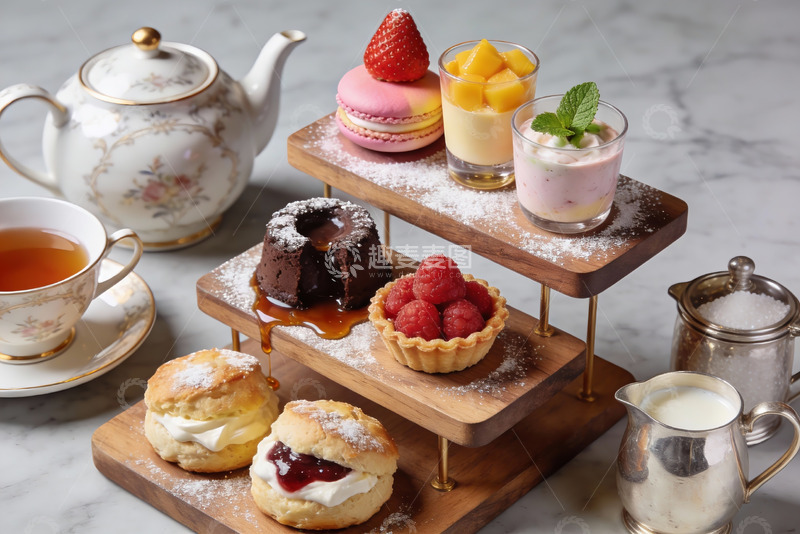 高清大图下载【趣麦麦图】精致下午茶甜点与茶具摆盘