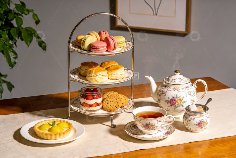高清大图下载【趣麦麦图】精致下午茶点心与茶具摆盘