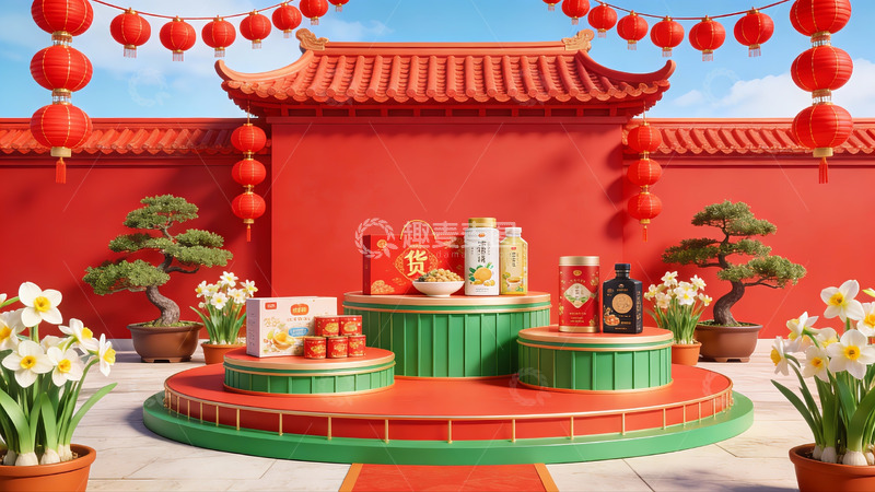 高清大图下载【趣麦麦图】春节主题商品展示场景