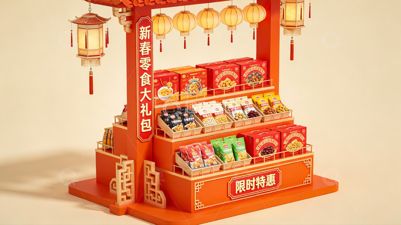 高清大图下载【趣麦麦图】新春零食礼盒陈列展示