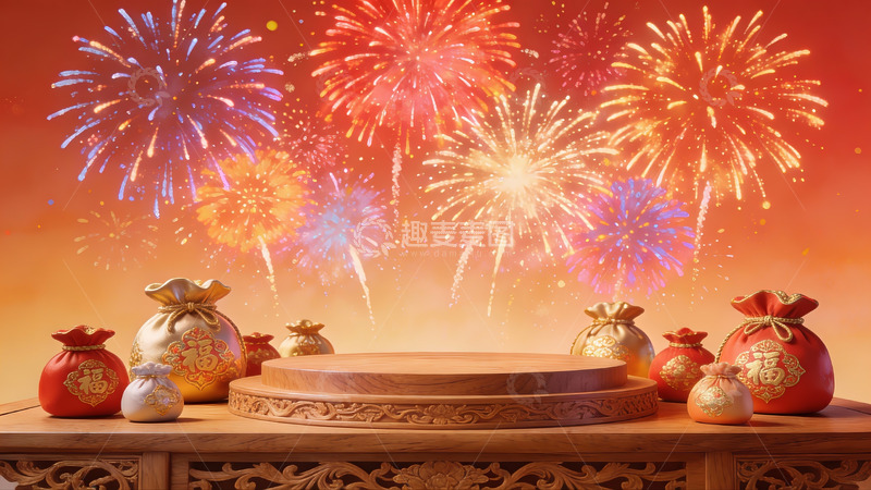 高清大图下载【趣麦麦图】春节烟花与红包装饰场景