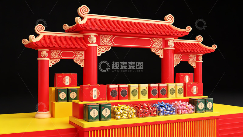 高清大图下载【趣麦麦图】中式传统建筑风格糖果展台