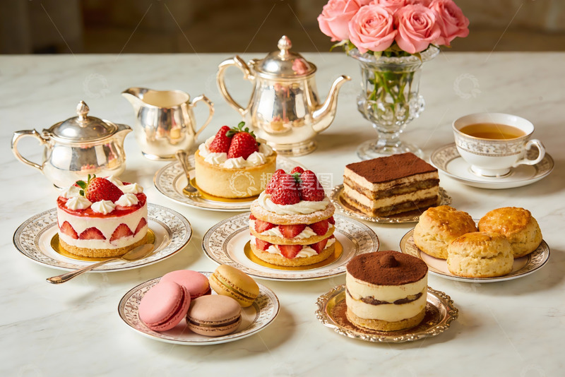 高清大图下载【趣麦麦图】精致下午茶甜点与茶具摆盘