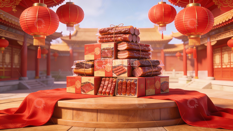 高清大图下载【趣麦麦图】中式节日礼盒堆叠展示