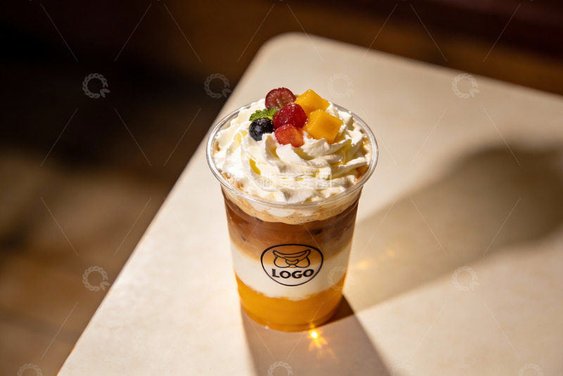 高清大图下载【趣麦麦图】一杯装饰水果的冰咖啡