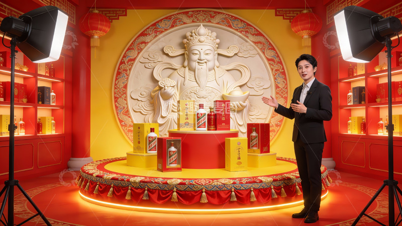 高清大图下载【趣麦麦图】人物在节日主题展台前展示