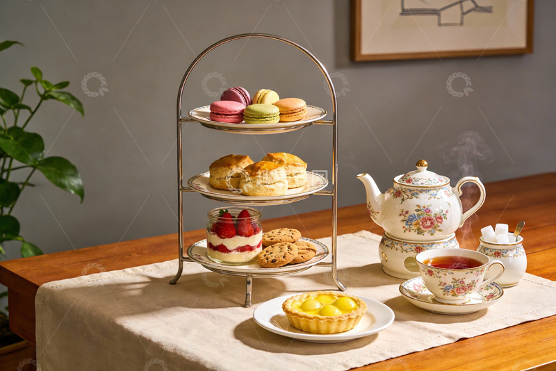 高清大图下载【趣麦麦图】精致下午茶点心与茶具摆拍