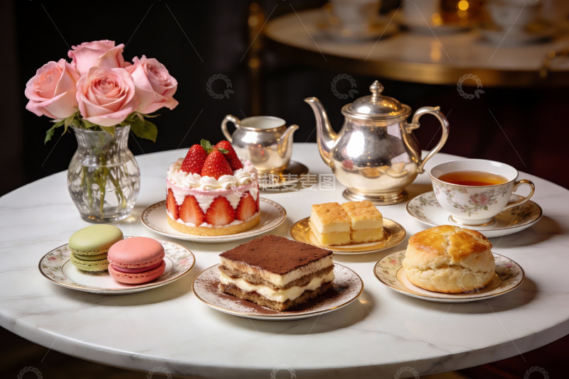 高清大图下载【趣麦麦图】精致下午茶甜品与茶具摆盘