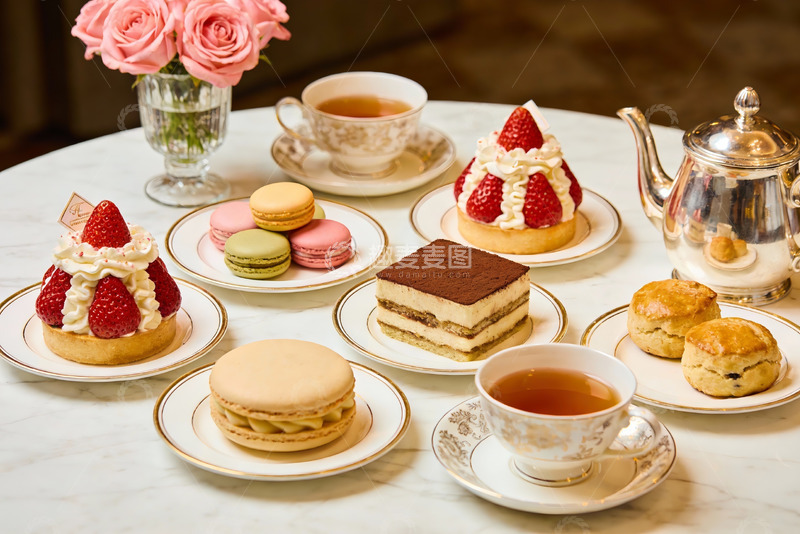 高清大图下载【趣麦麦图】精致下午茶甜点与茶具摆盘