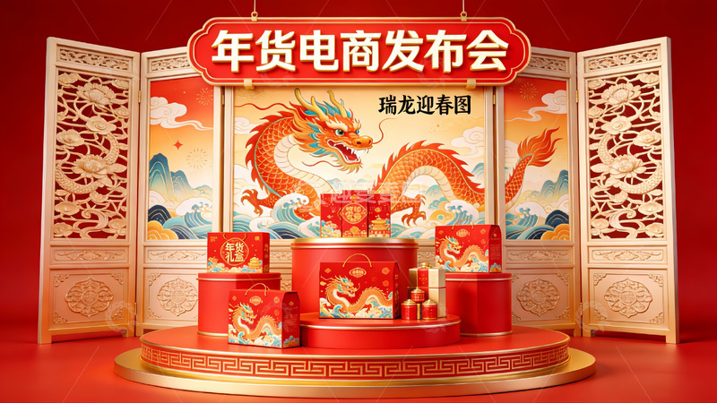 高清大图下载【趣麦麦图】年货电商发布会现场布置