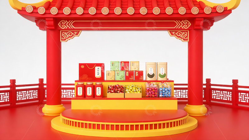 高清大图下载【趣麦麦图】中式亭台陈列展示场景