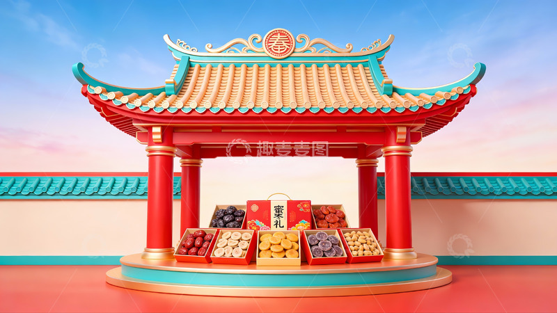 高清大图下载【趣麦麦图】传统亭台陈列中式糕点