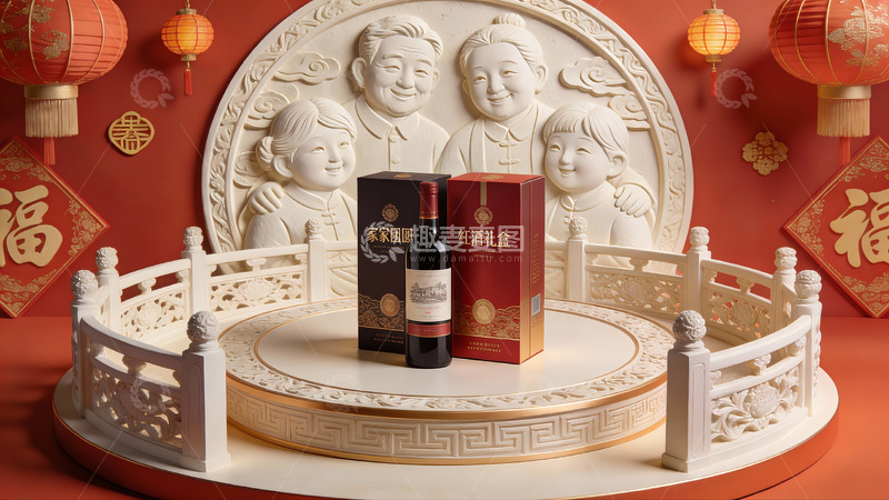 高清大图下载【趣麦麦图】春节主题红酒礼盒展示