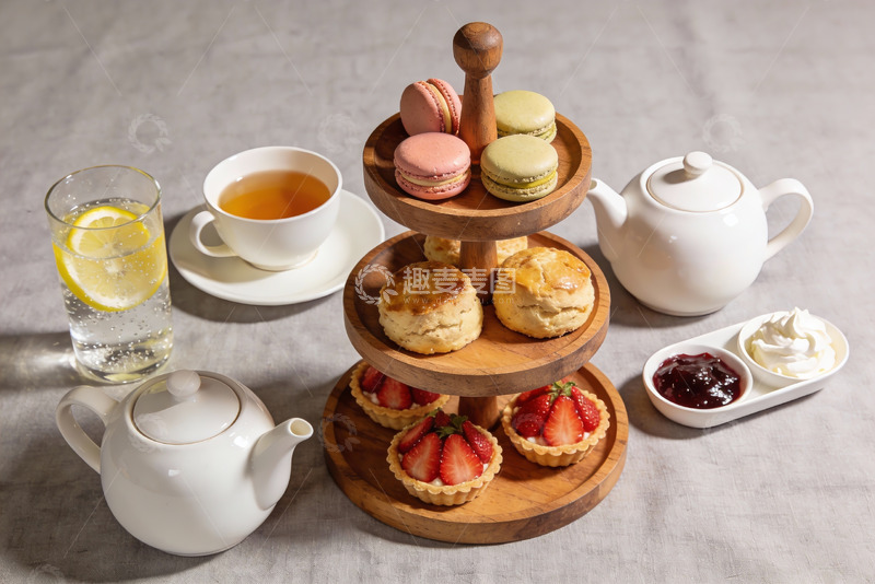 高清大图下载【趣麦麦图】精致下午茶点心与茶具摆盘