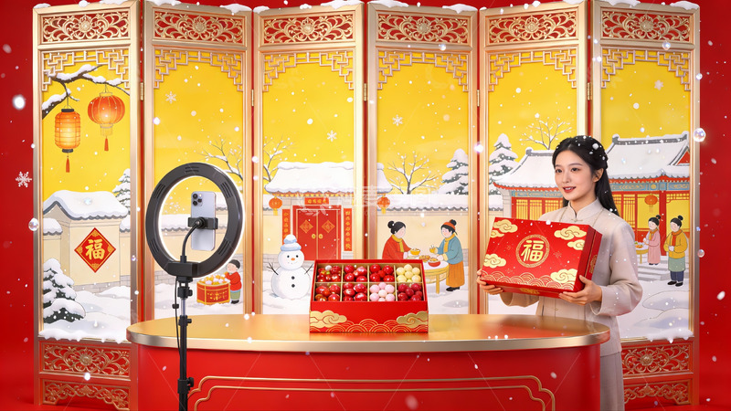 高清大图下载【趣麦麦图】春节主题直播场景布置