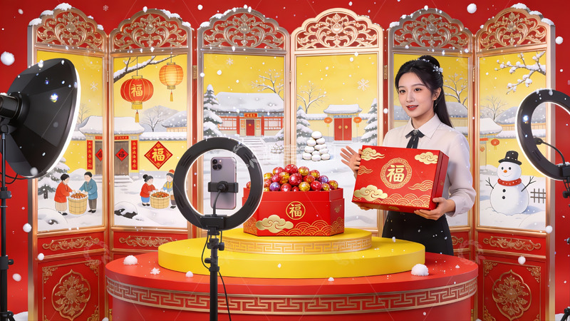 高清大图下载【趣麦麦图】春节主题直播场景展示