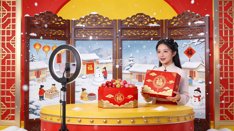高清大图下载【趣麦麦图】春节主题直播展示福礼