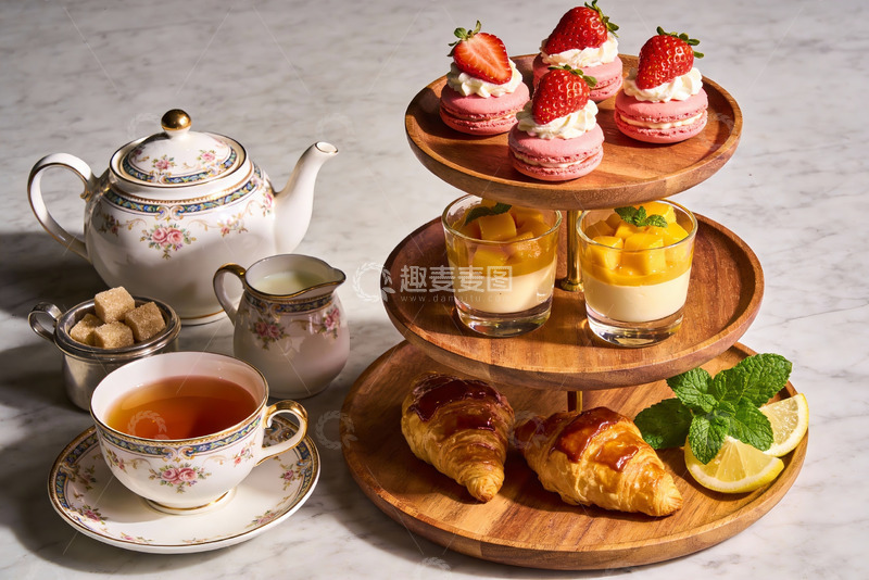 高清大图下载【趣麦麦图】精致下午茶点心与茶具摆盘