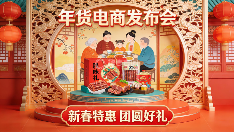 高清大图下载【趣麦麦图】年货电商发布会宣传场景