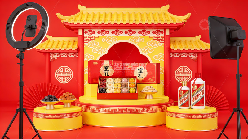 高清大图下载【趣麦麦图】中式节日礼盒展示场景