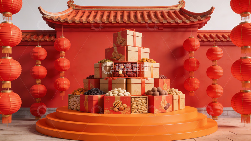 高清大图下载【趣麦麦图】中式节日礼盒堆叠展示
