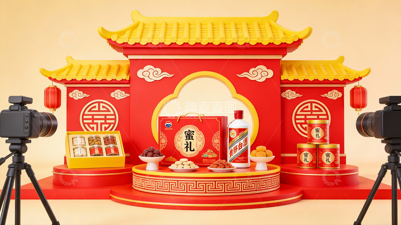 高清大图下载【趣麦麦图】中式节日礼盒展示场景