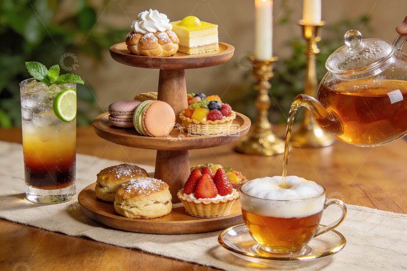 高清大图下载【趣麦麦图】下午茶点心与茶饮精美摆盘