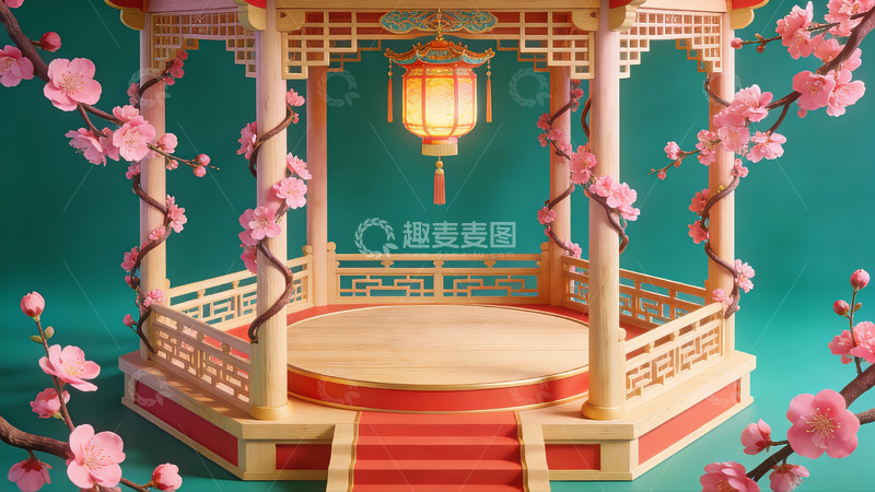 高清大图下载【趣麦麦图】中式亭台樱花灯景