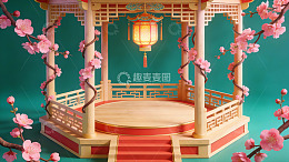 中式亭台樱花灯景