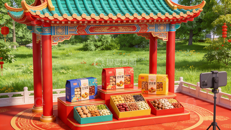 高清大图下载【趣麦麦图】中式亭台展示传统糕点