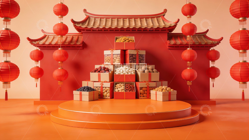 高清大图下载【趣麦麦图】中式节日礼盒陈列场景