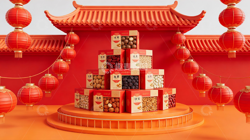 高清大图下载【趣麦麦图】中式节日礼盒堆叠展示