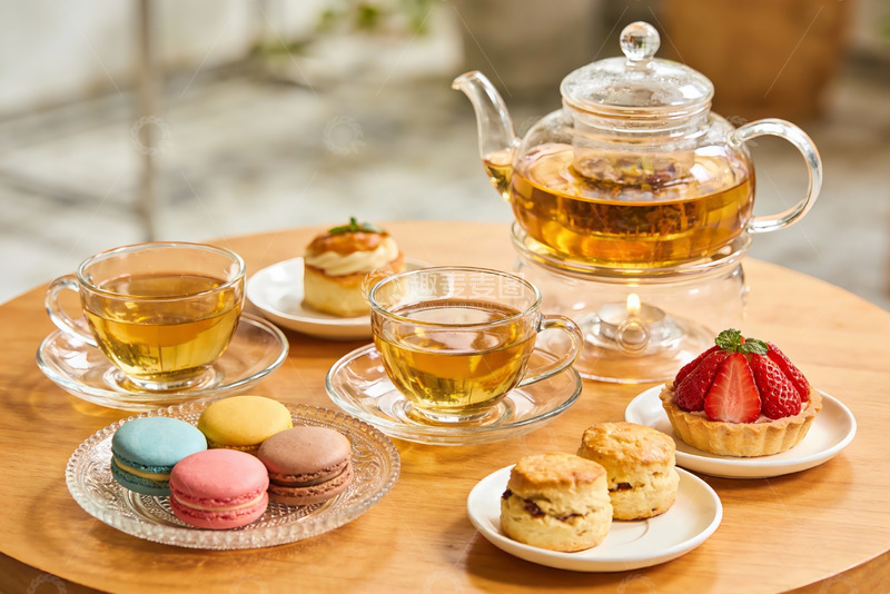 高清大图下载【趣麦麦图】下午茶时光茶点与茶壶的温馨组合