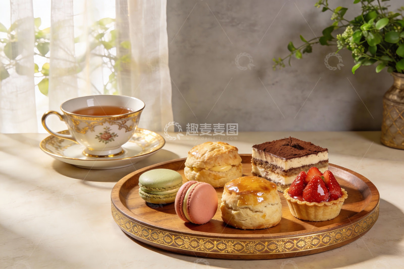 高清大图下载【趣麦麦图】精致下午茶点心与茶杯