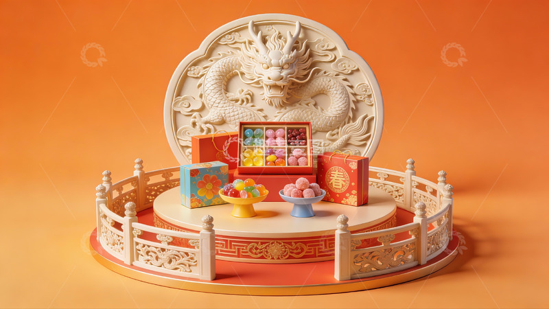 高清大图下载【趣麦麦图】中式龙纹礼盒展示场景
