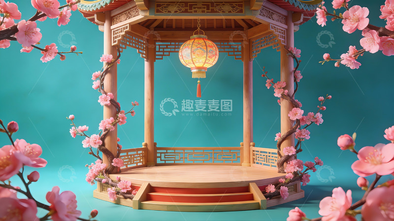 高清大图下载【趣麦麦图】中式亭台樱花环绕