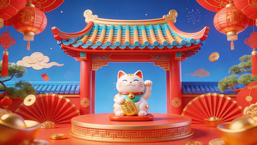 招财猫与传统中式建筑