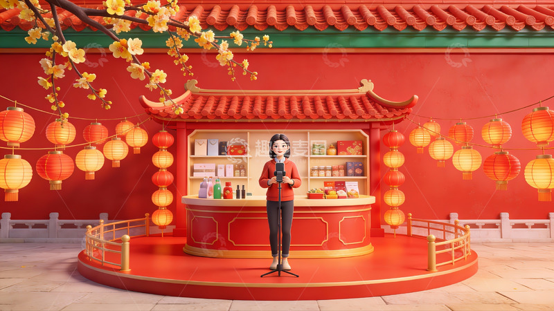高清大图下载【趣麦麦图】春节主题场景中的主持人