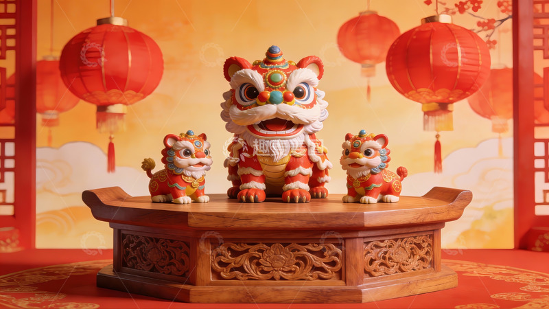 高清大图下载【趣麦麦图】舞狮造型摆件节日装饰