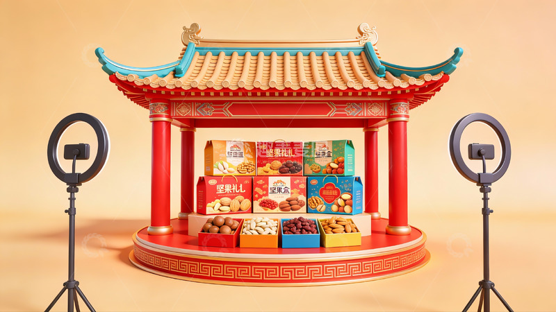 高清大图下载【趣麦麦图】中式亭台陈列食品礼盒