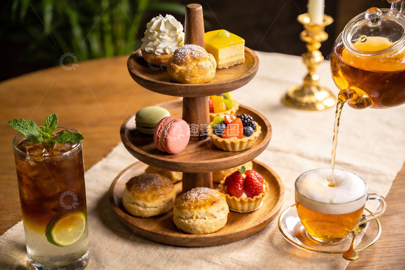 高清大图下载【趣麦麦图】三层点心架配下午茶