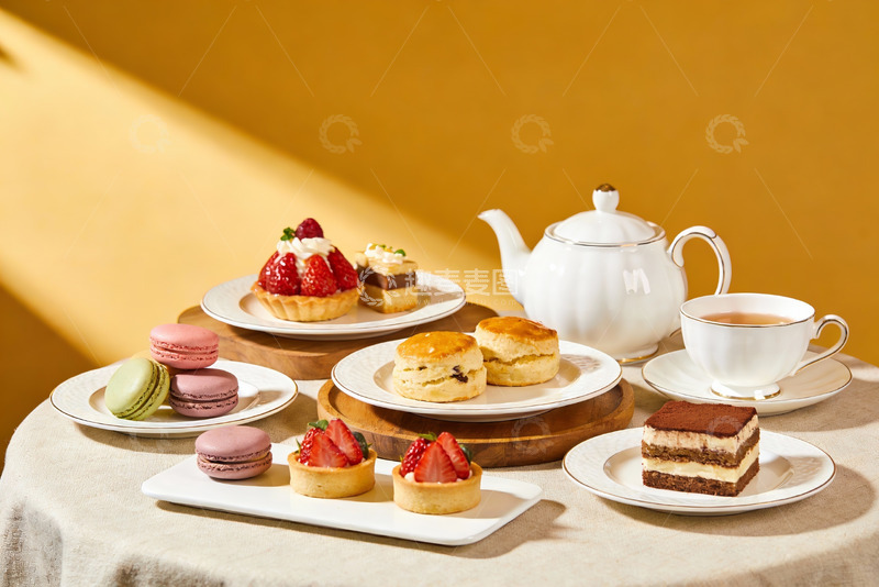 高清大图下载【趣麦麦图】精致下午茶甜点与茶具摆盘