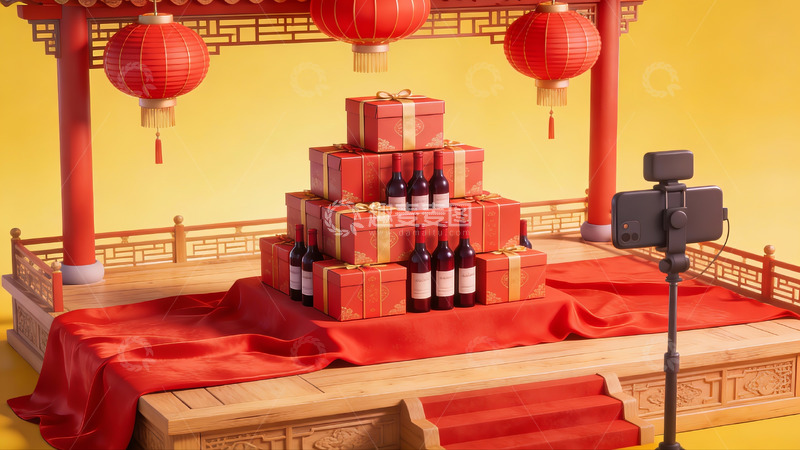 高清大图下载【趣麦麦图】春节礼盒酒品展示场景